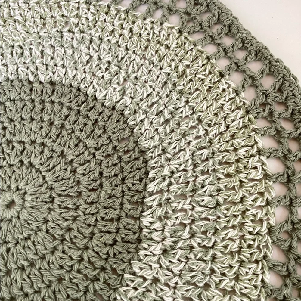 Placemat Coaster Set Hand Crafted Green White Cotton Crochet Boho